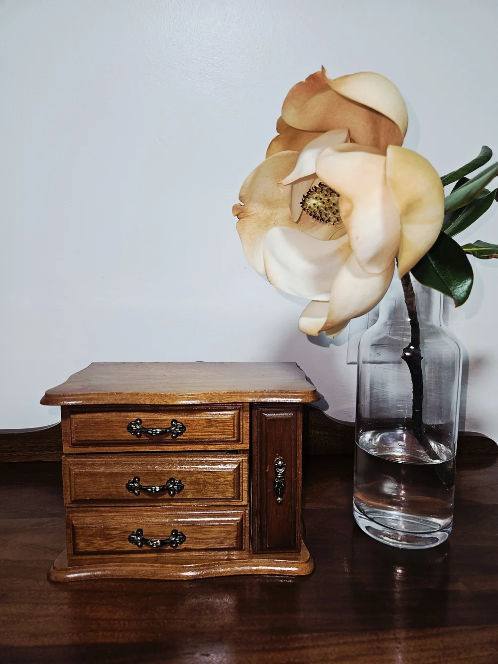 Mid-century Centurion Wooden Jewelry Box with Yellow Velvet Lining